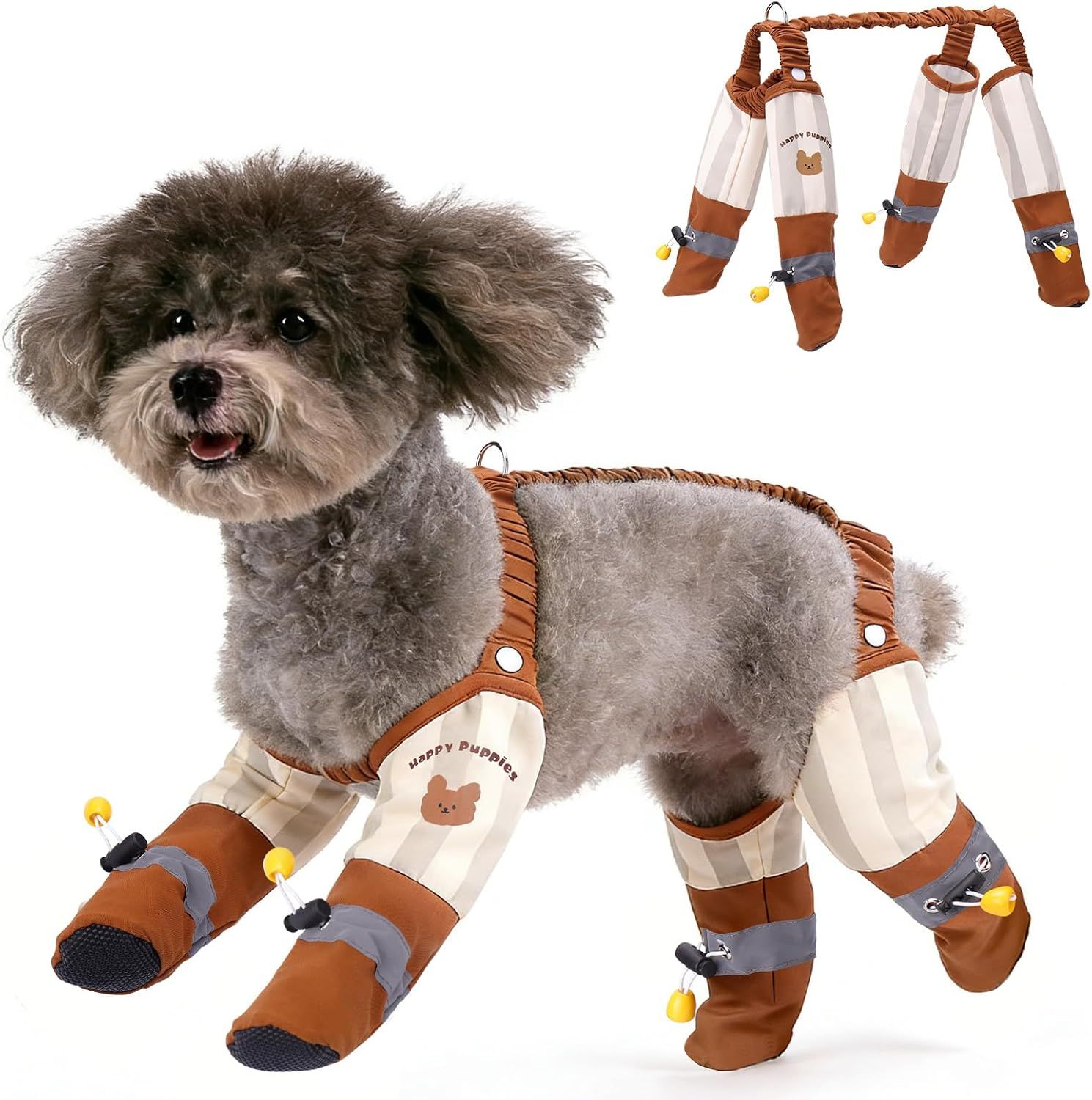 Waterproof Dog Suspender Boots with Reflective Anti-Slip Soles, Adjustable Rain Shoes for Small Dogs and Night Walks, Size S
