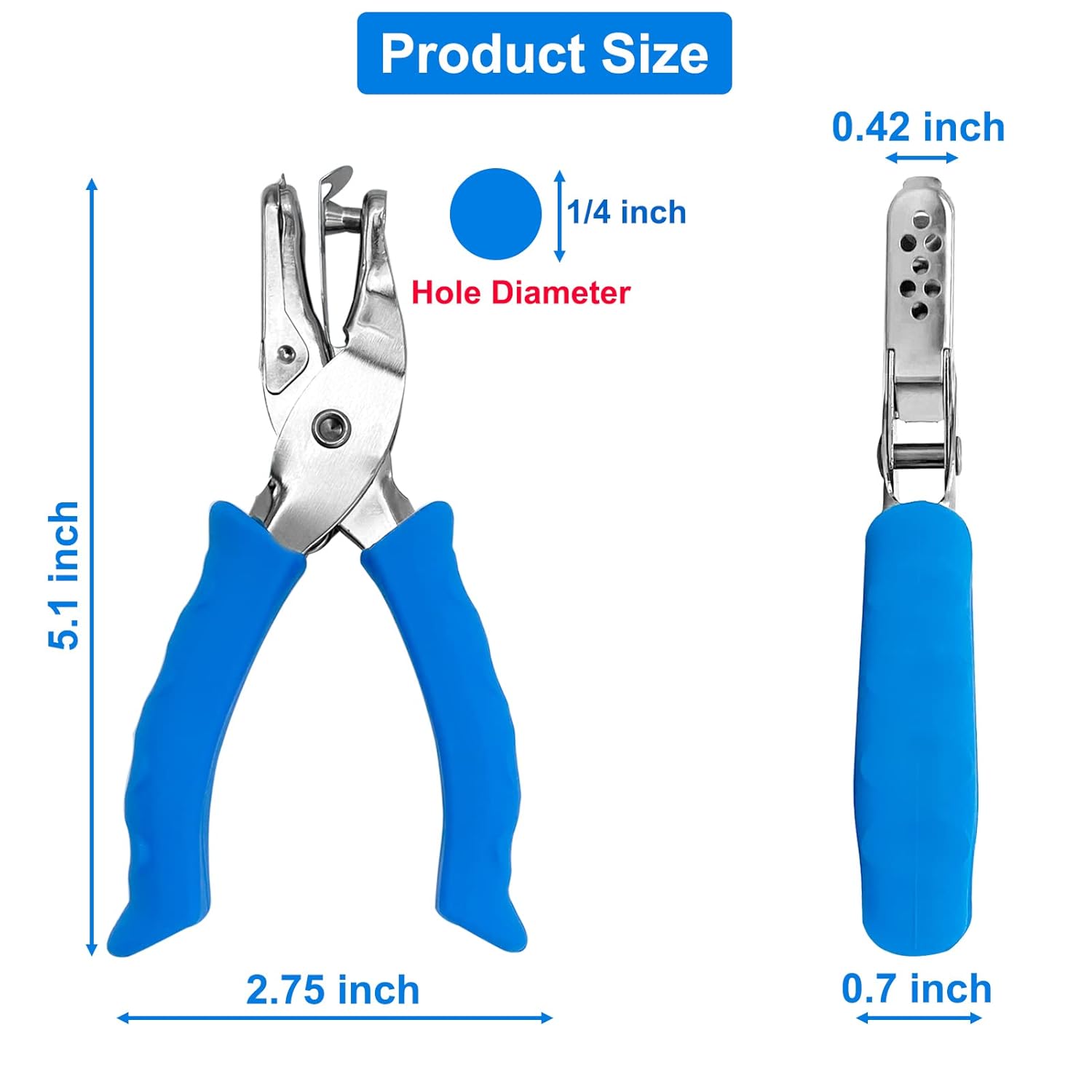 Single Hole Punch 1/4” Paper Hole Puncher for Crafts, One Hole Punch with Blue Soft Grip Handle+Aluminum Alloy Lawn and Garden Hand Tools for Planting — image 2