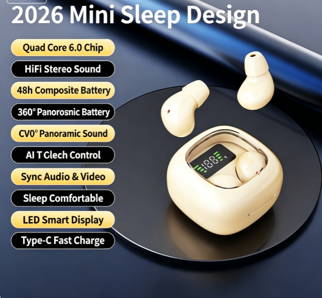 Y19 Mini Hidden Sleep Wireless Bluetooth Earbuds with LED Digital Display,Cream Skin — image 2
