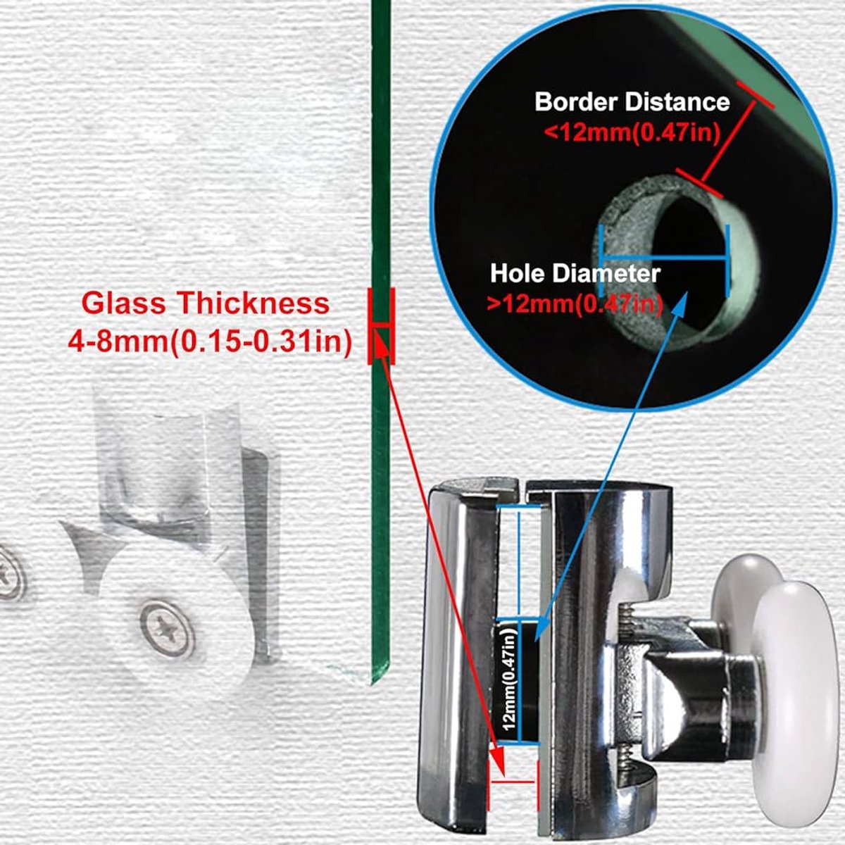 Double zinc alloy shower door roller - set of 4 - suitable for glass — image 2