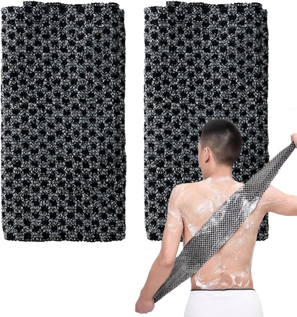 2-piece Japanese back scrubber set, exfoliating shower towel, extra-long exfoliating washcloth for men and women, scrub cloth for body cleansing and massage