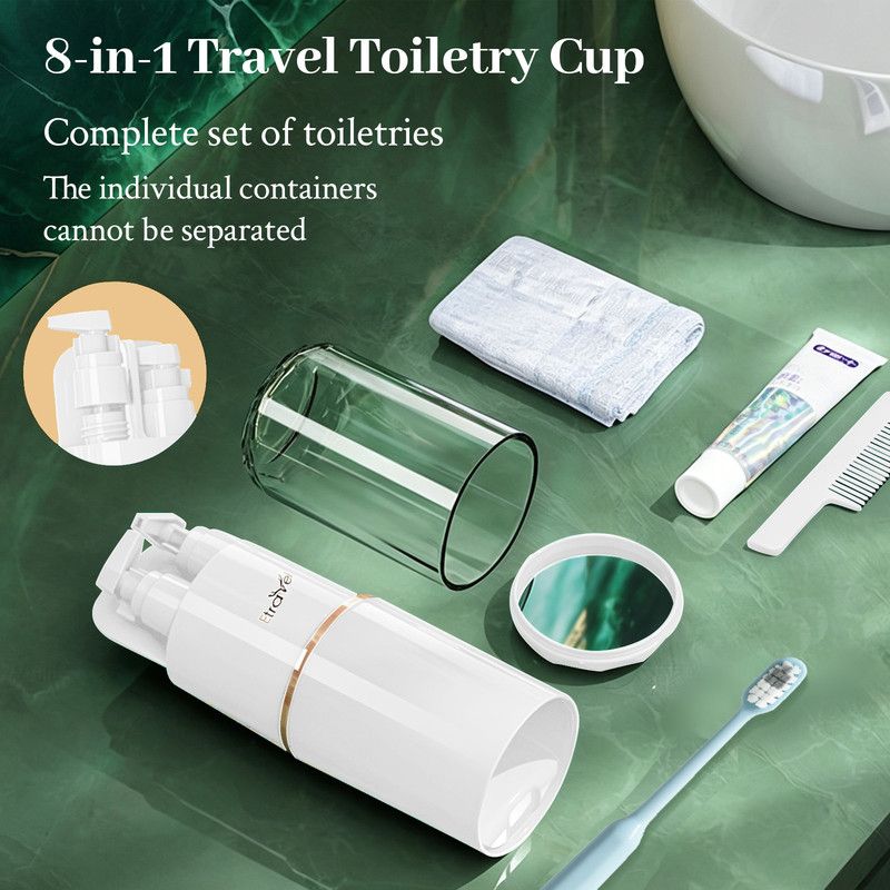 8-in-1 Portable Travel Toiletry Organizer Cup, Travel-Sized Toiletry Set for Business Trips and Vacations, Multifunctional All-in-One Travel Essential - White — image 3