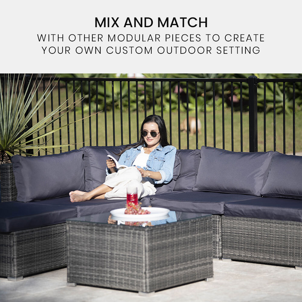 LONDON RATTAN 1 Seater Outdoor Ottoman Modular Wicker Lounge Furniture, Grey — image 5