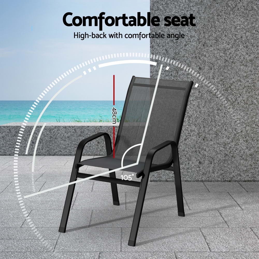 Gardeon 2PC Outdoor Dining Chairs Stackable Lounge Chair Patio Furniture Grey โ image 5