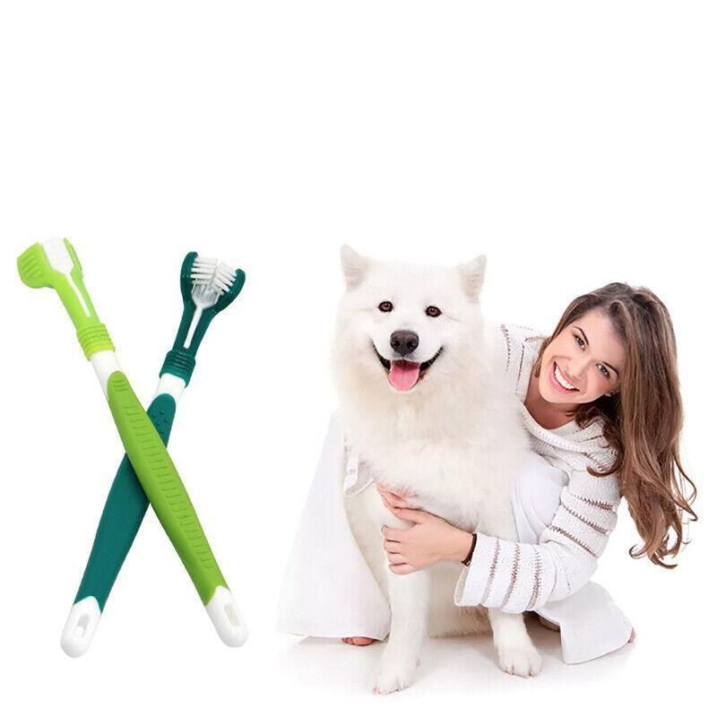 Three Sided Dog Toothbrush Pet Cat Teeth Cleaning Tool Oral Mouth Care Soft Bristle - Red+Blue โ image 5