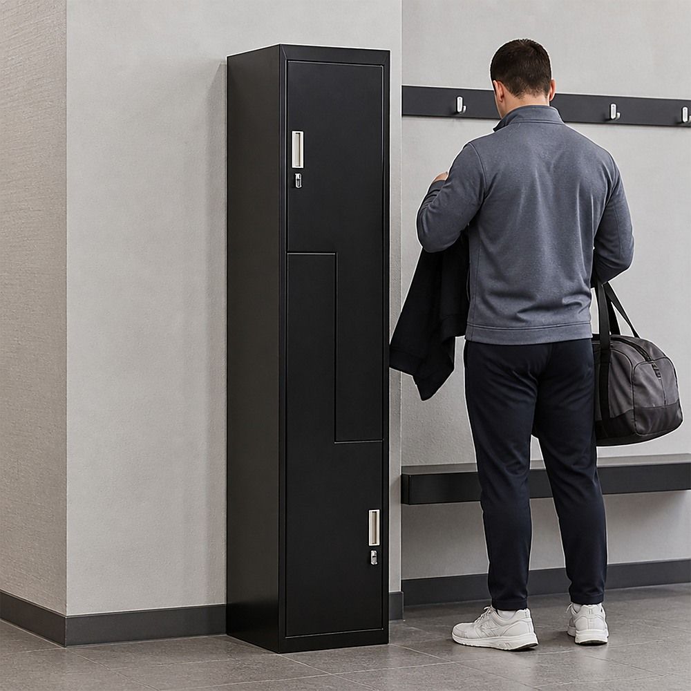 Black Two-Door L-shaped Office Gym Shed Storage Lockers — image 2