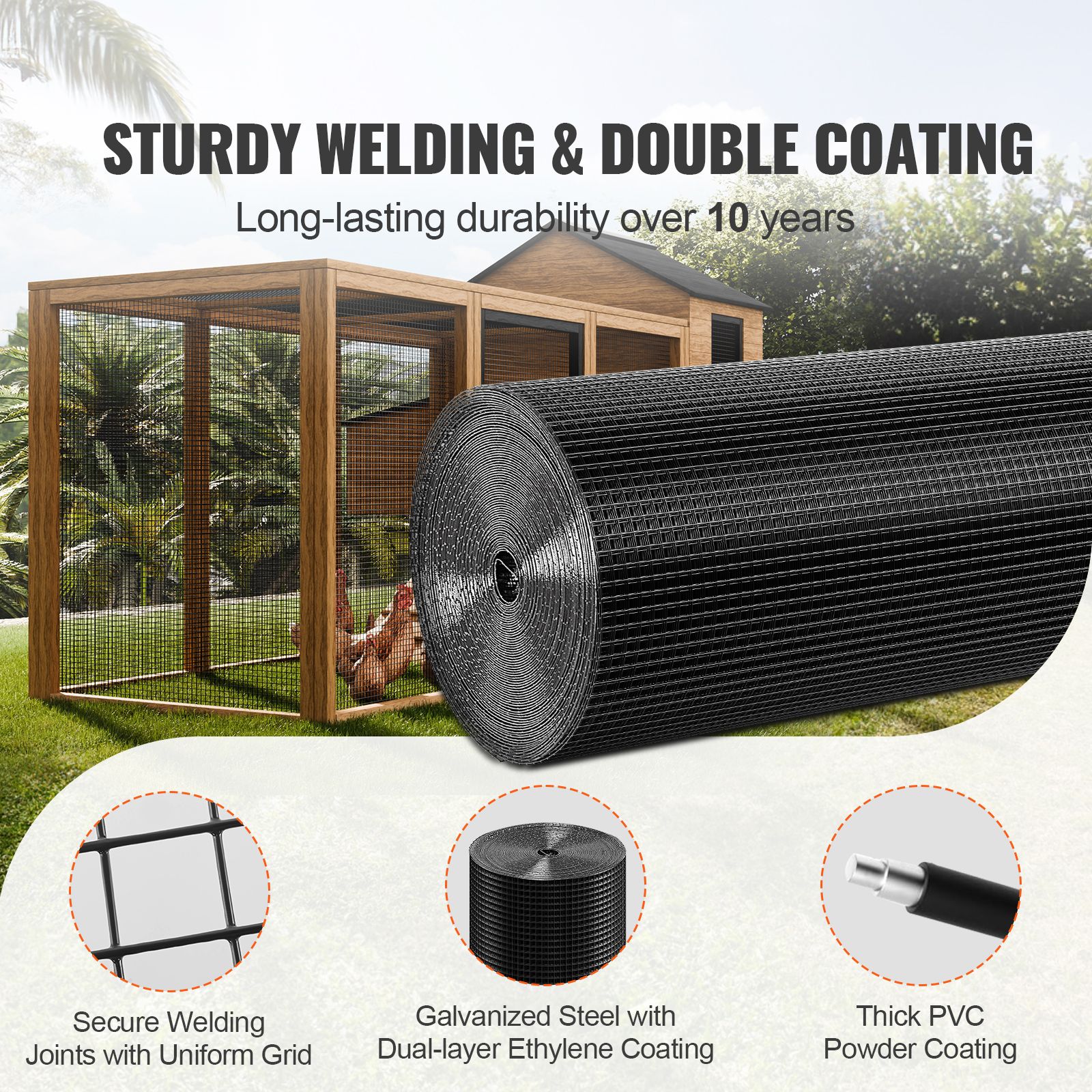Hardware Cloth, 36'' x 100' Galvanized Wire Mesh Roll, 19 Gauge Chicken Wire Fence Roll, Vinyl Coating Metal Wire Mesh for Chicken Coop Barrier, Rabbit Snake — image 2