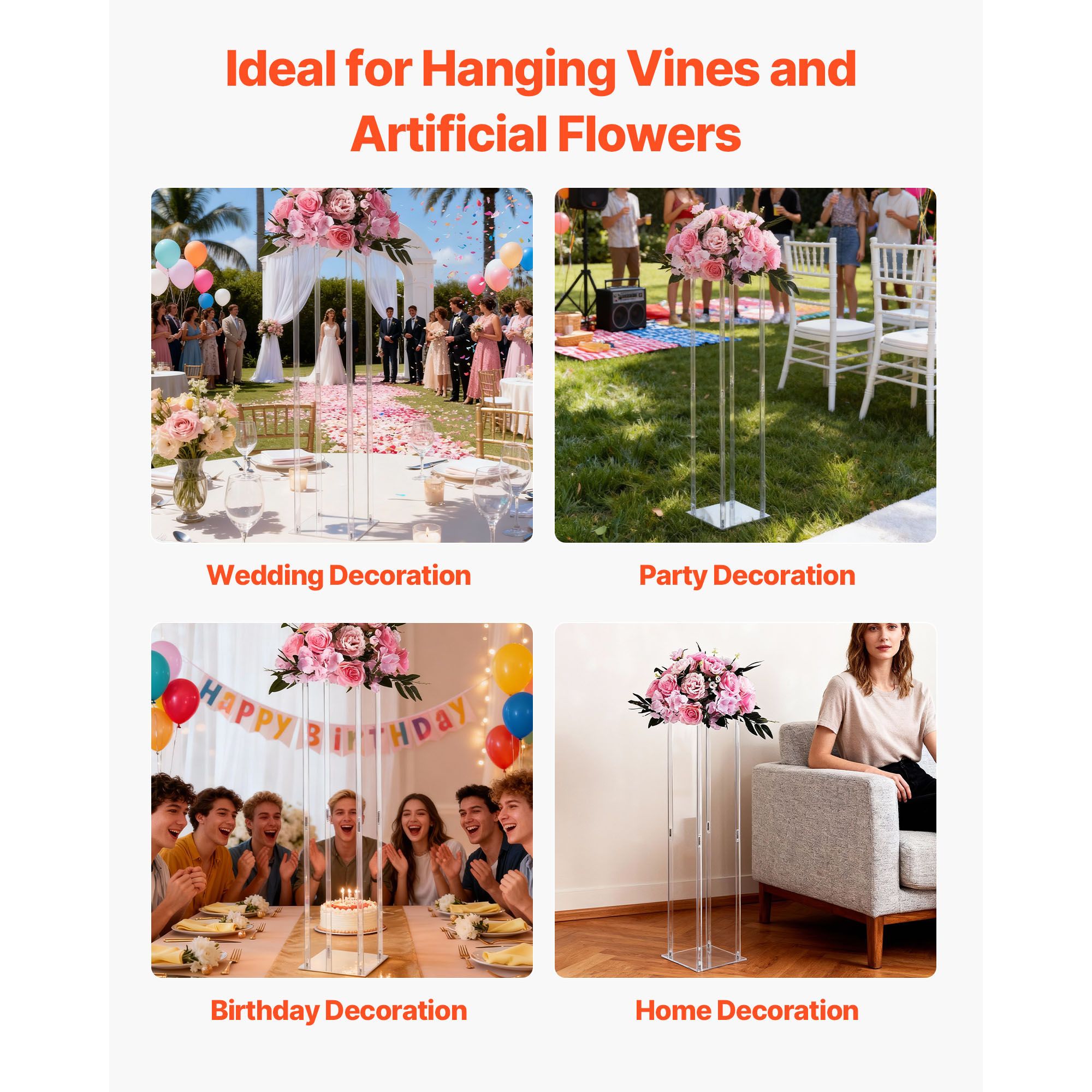 Wedding Flower Stand, 10PCS 80cm Column Flower Stand, Floral Stands with Acrylic Laminate, Cylindrical Cubic Floral Display Rack for Wedding, Party, Birthday — image 6
