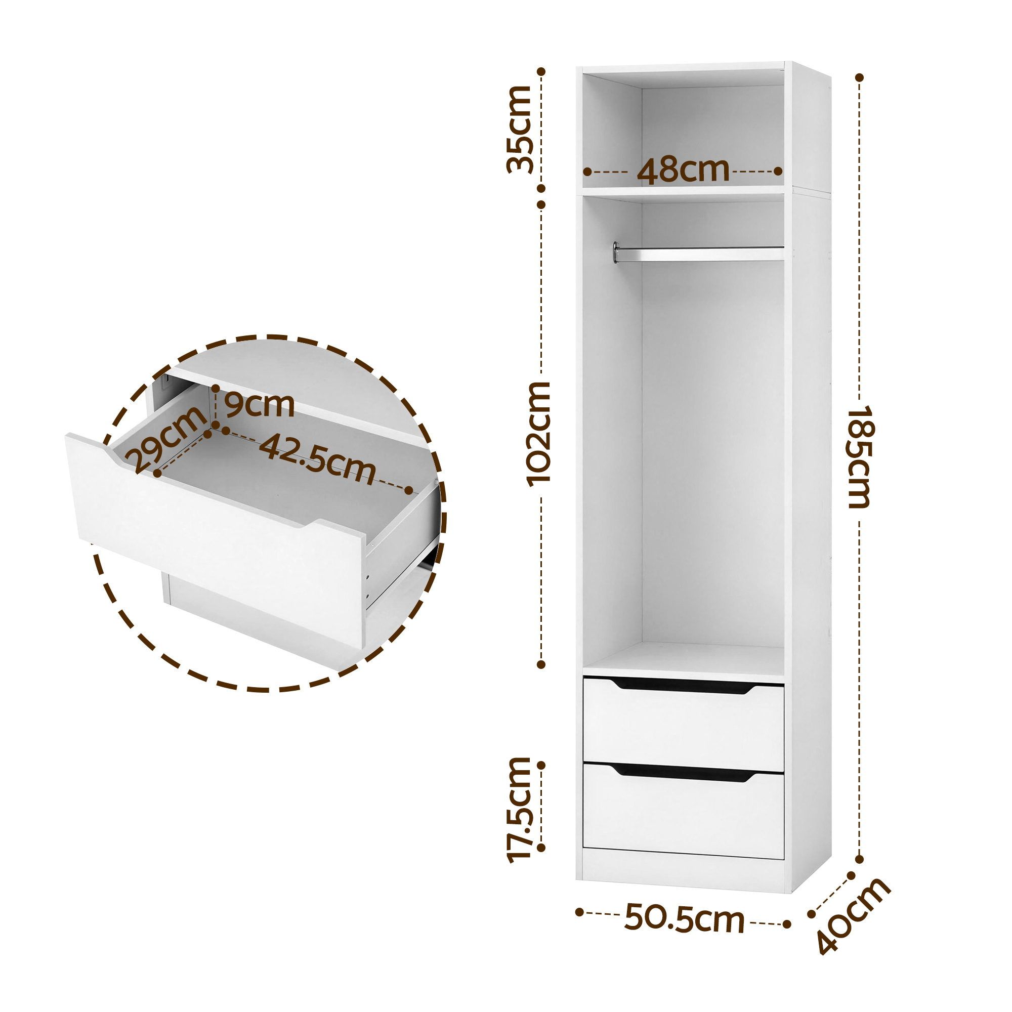 Artiss Wardrobe Clothes Closet Storage Organizer White — image 3