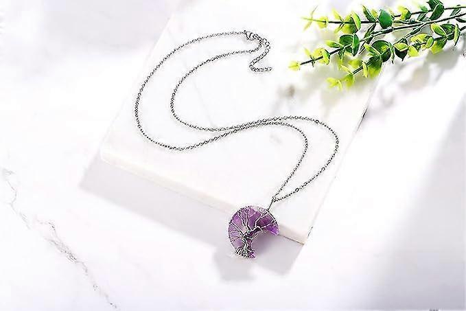 Tree of Life Wire Wrapped Crescent Moon Pendant Necklace Reiki Healing Crystal Stone Necklaces Natural Gemstone Quartz Jewelry for Women โ image 4