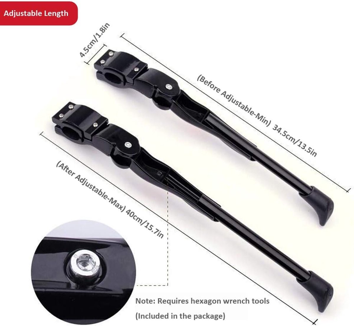 Simple 34.5 cm bicycle kickstand, aluminum and stainless steel mountain bike kickstand, easy to install — image 5