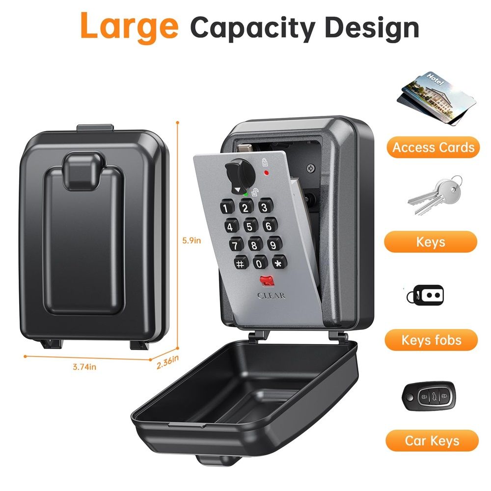Wall-Mounted Lock Box for Keys with Code, 4 Digits Combination Key Lock Box with Resettable Spare Key, Weatherproof & Large Capacity Key Safe Storage Lockbox — image 2