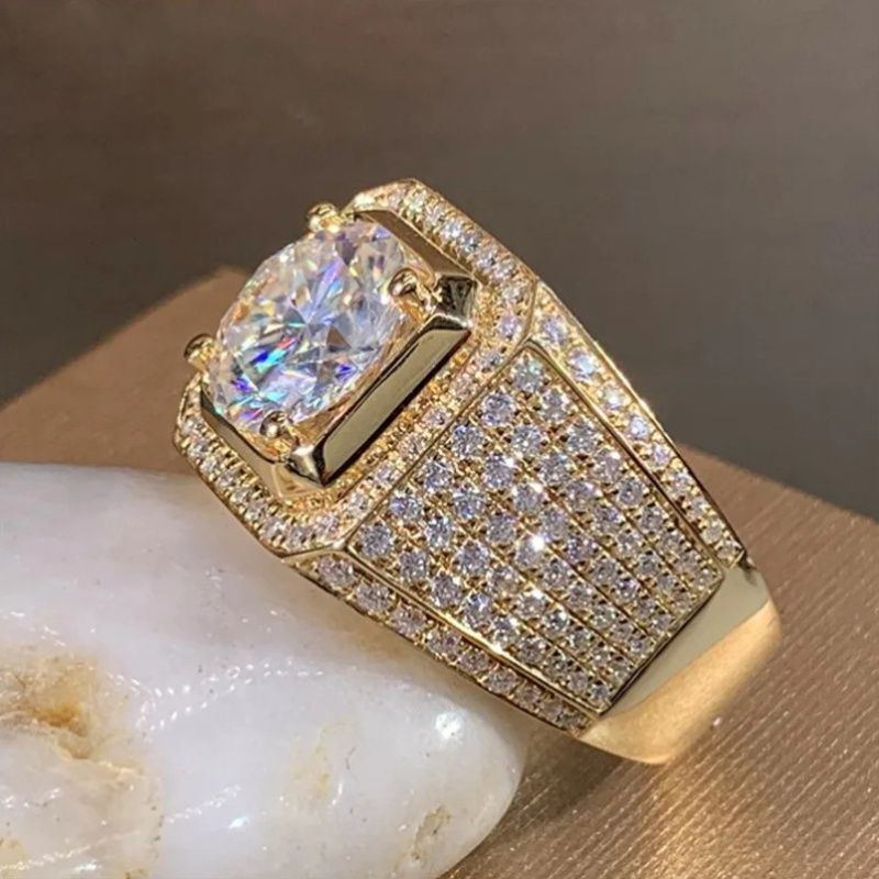 Men'S Gold Ring Diamond Stud Ring For Men Men'S Jewelry Australia Gold Plated - Gold - Size US-SIZE-6