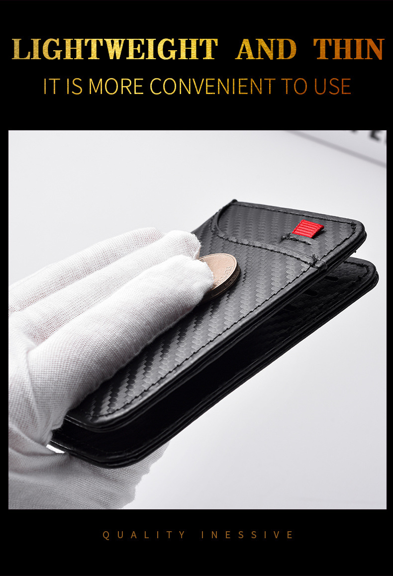 Coffee-colored Sleek Carbon Fiber Vertical Wallet for Men - Slim Bifold Card Holder with Clear ID Window โ image 2