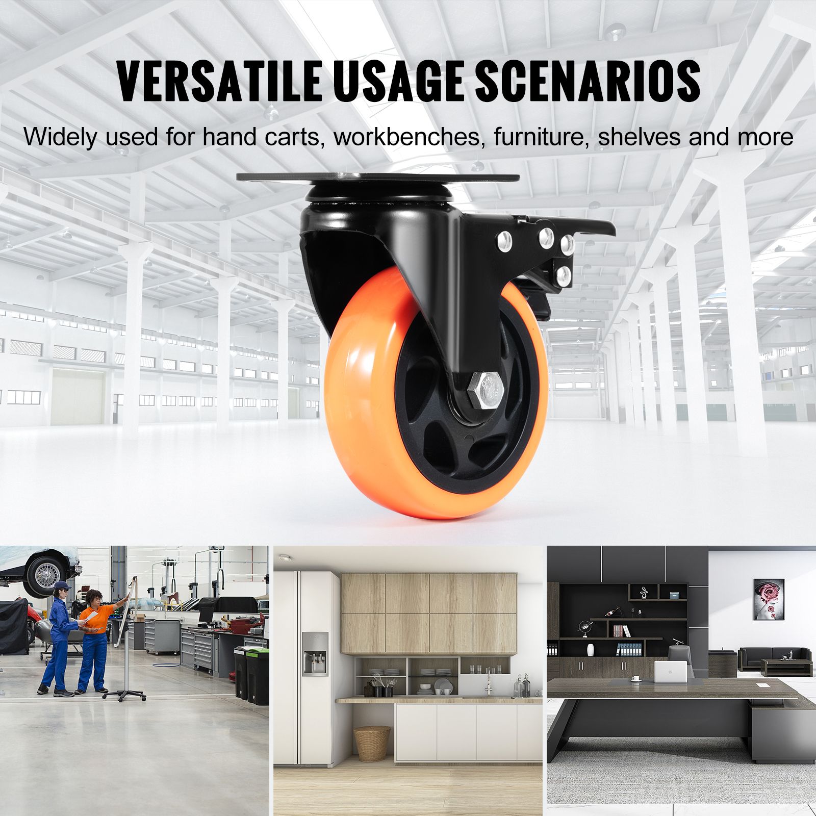 Caster Wheels, 101.6 mm Swivel Plate Casters, Set of 4, with Security A/B Locking No Noise PVC Wheels, Heavy Duty 159 kg Load Capacity Per Caster, Non-Marking โ image 6