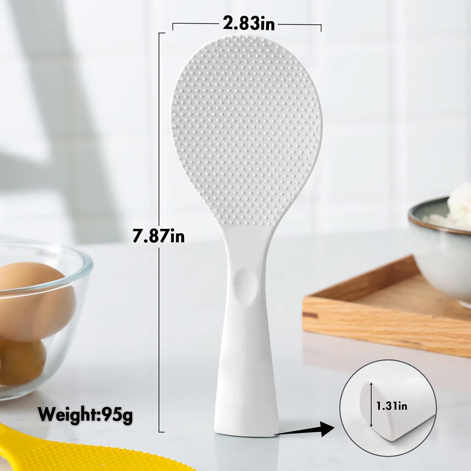 Silicone Standing Rice Spatula with Non-Stick Paddle, Heat Resistant Rice Cooker Spoon, Serving Spoon for Grains (White) — image 2