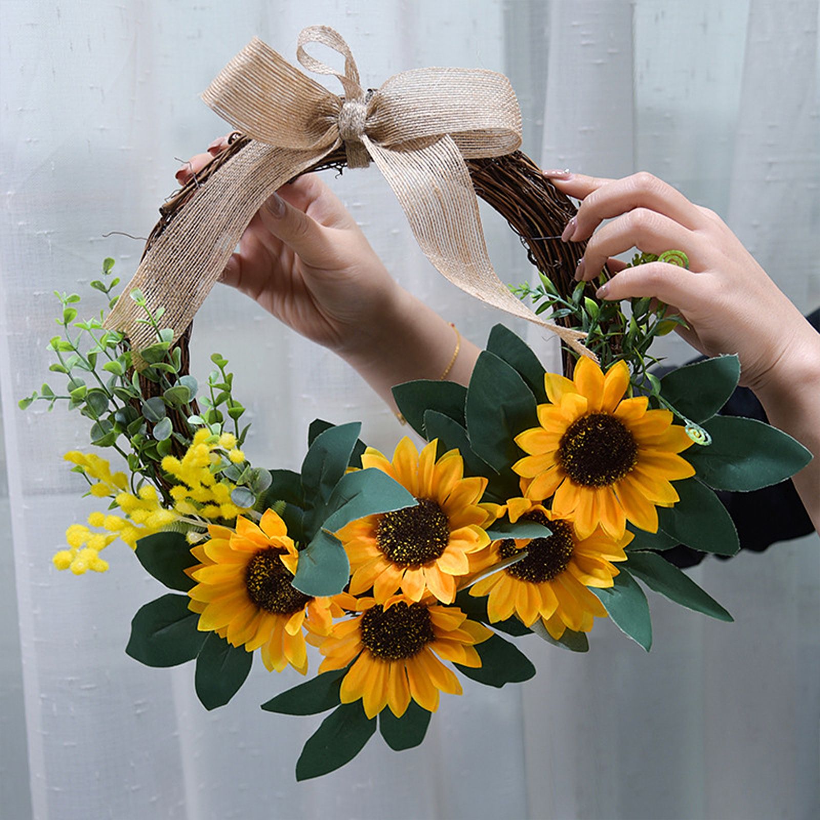 Simulation Sunflower Wreath Home Wedding Decoration Rattan Artificial Wreath — image 2