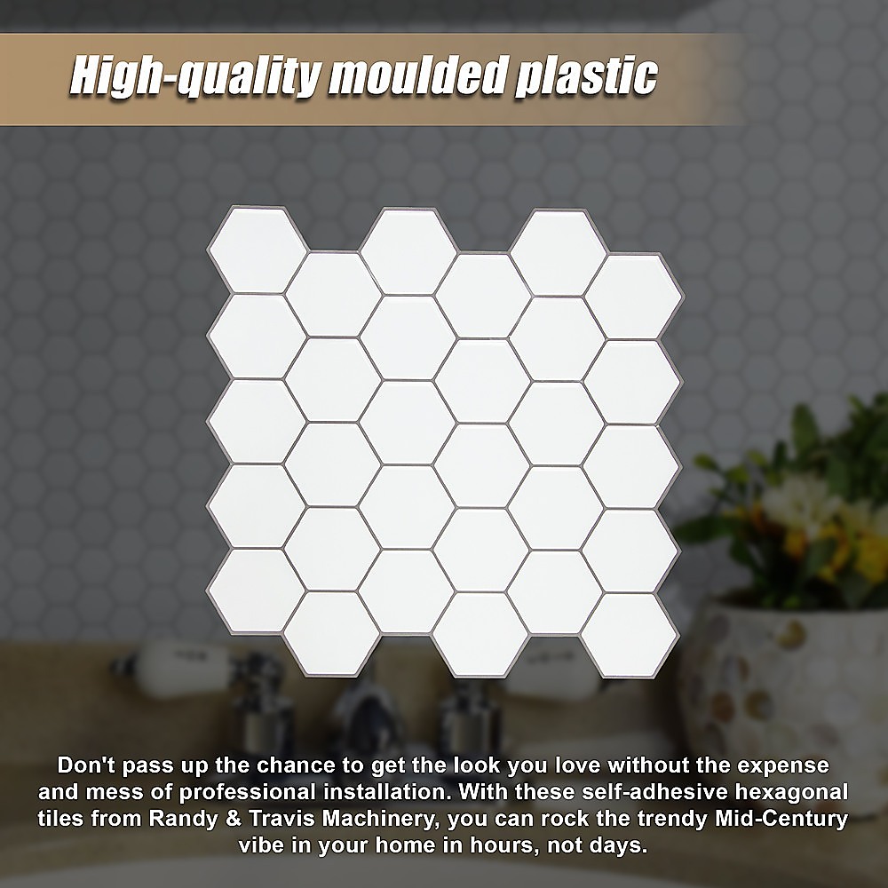 Tiles 3D Peel and Stick Wall Tile Hexagon White (30cm x 30cm x 10 sheets) โ image 5