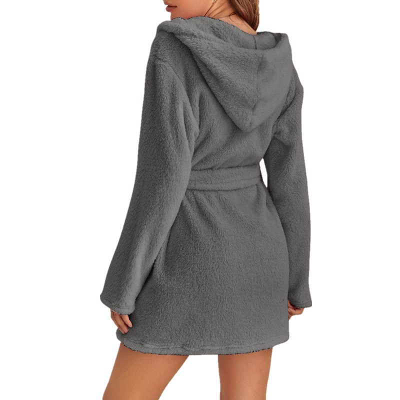 Dark Grey 5XL Size Women's Ultra-Thick Plush Robe with Large Hood & Pockets - Warm Winter Double-Layer Sherpa Fleece Lounge, Bathrobe & Nightwear — image 2