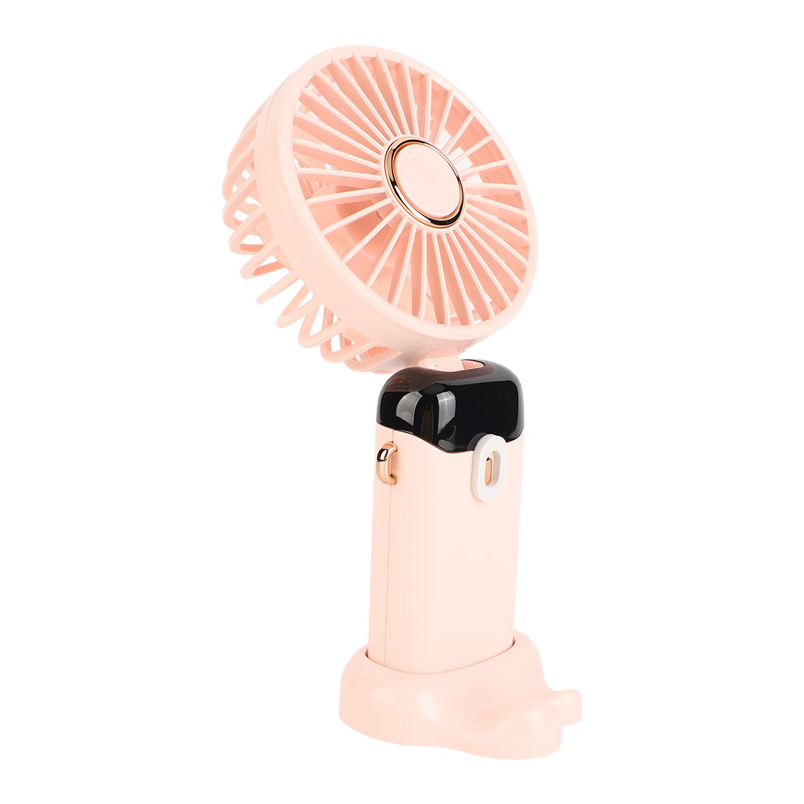 Mini Handheld Fan ABS Portable Digital Display USB Charging Foldable Neck Hanging Fan with Lanyard for Office Outdoor Pink — image 3