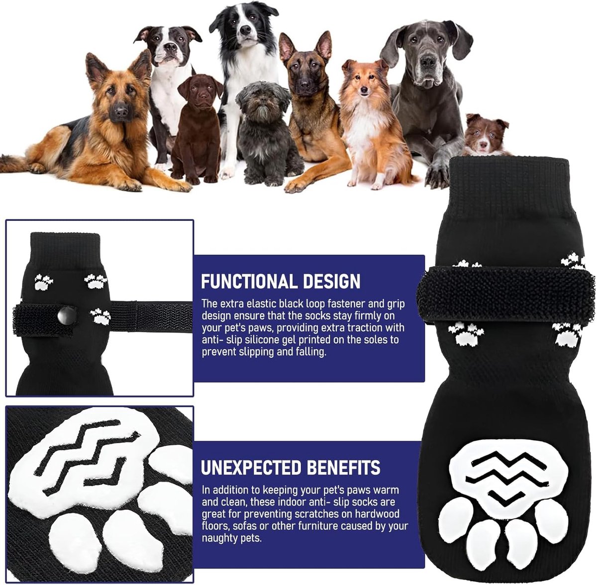 Dog Shoes - Dog Shoe Paw Pads - Non-slip Dog Socks 4-Piece Set - Dog Socks with Adjustable Shoulder Straps - Cotton Dog Socks Suitable for Small and Large Dogs — image 4