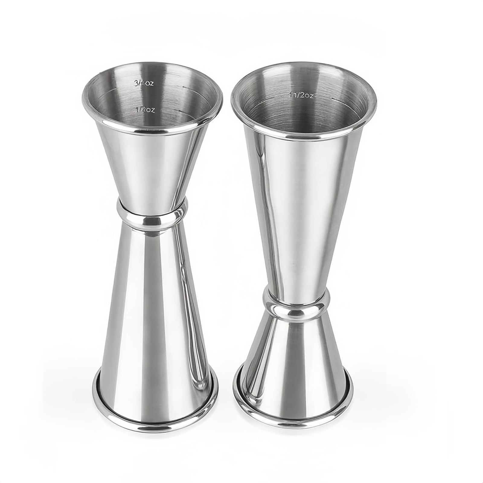 4-Piece Dual-Sided Bartending Jigger Set - 1oz & 2oz Measured Markings, Stainless Steel, Food-Grade Cocktail Measuring Tool for Professional & Home Bars