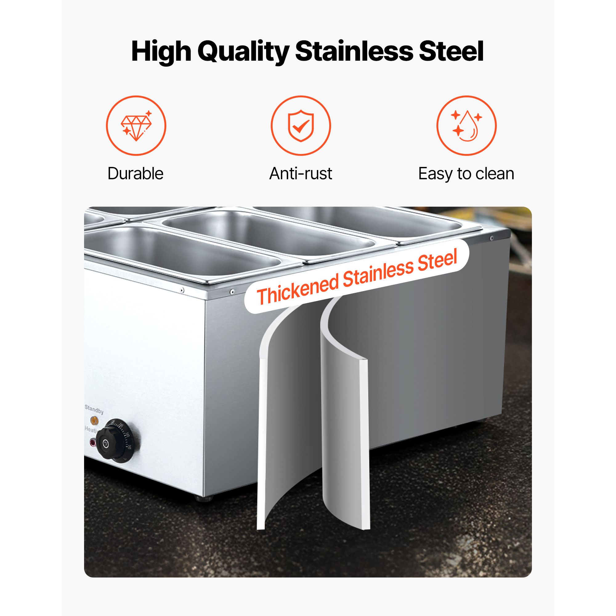 Commercial Food Warmer, 1500W Electric Stainless Steel Steam Food Warmer with Lid, 6-Pan Fast Heating Countertop Buffet Bain Marie with Soup & — image 4