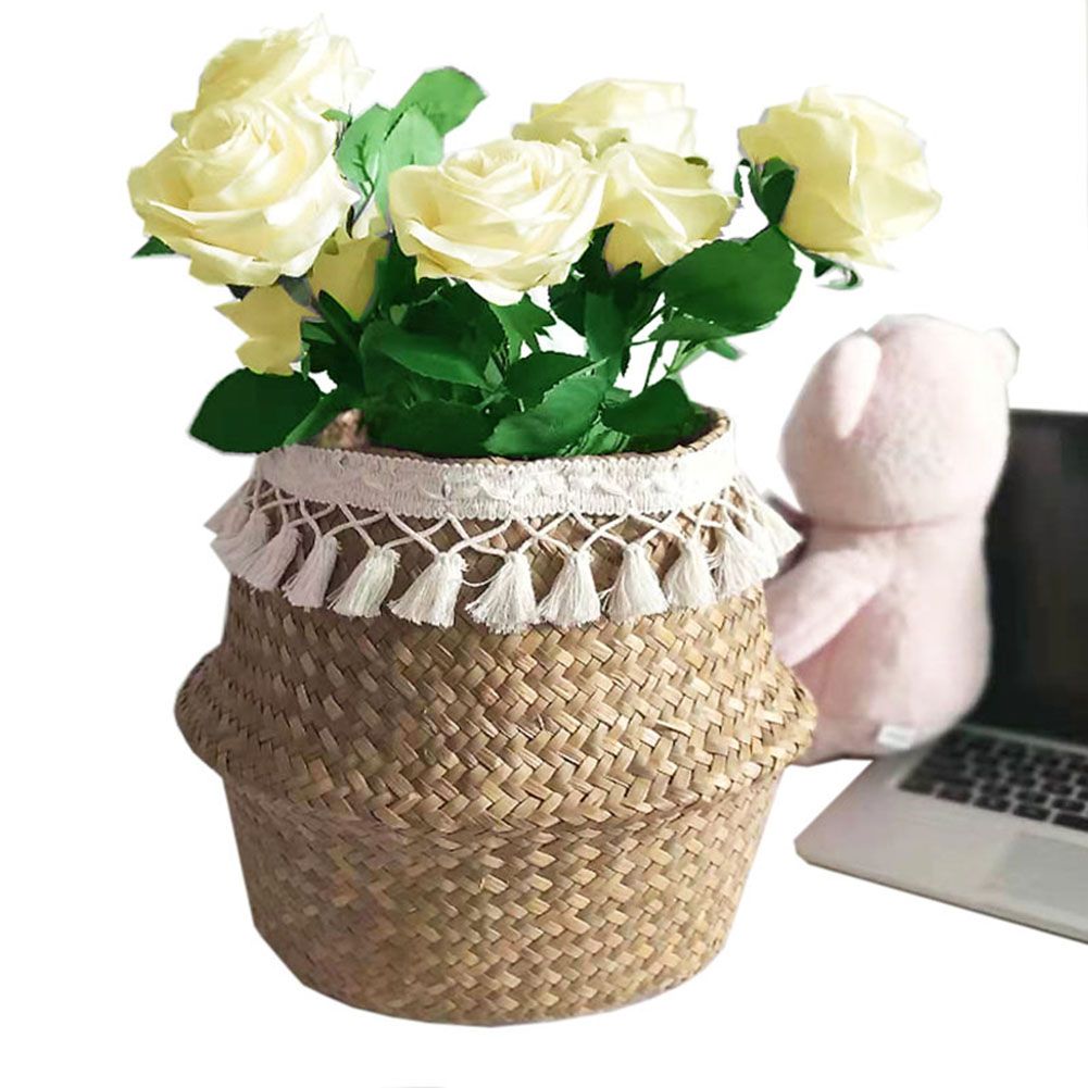 Natural Woven Straw Basket Foldable Woven Storage Basket Plant Straw Basket โ image 2