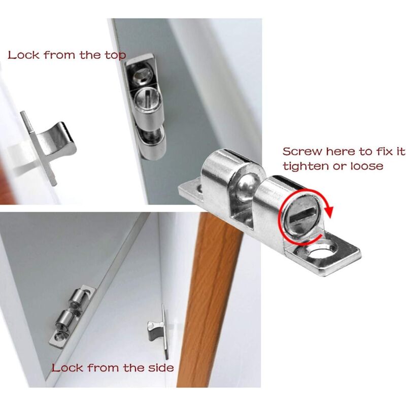 Door Catches 4 Pieces, Metal Ball ROller, Stainless Steel Cabinet Door Catch-Silver — image 4