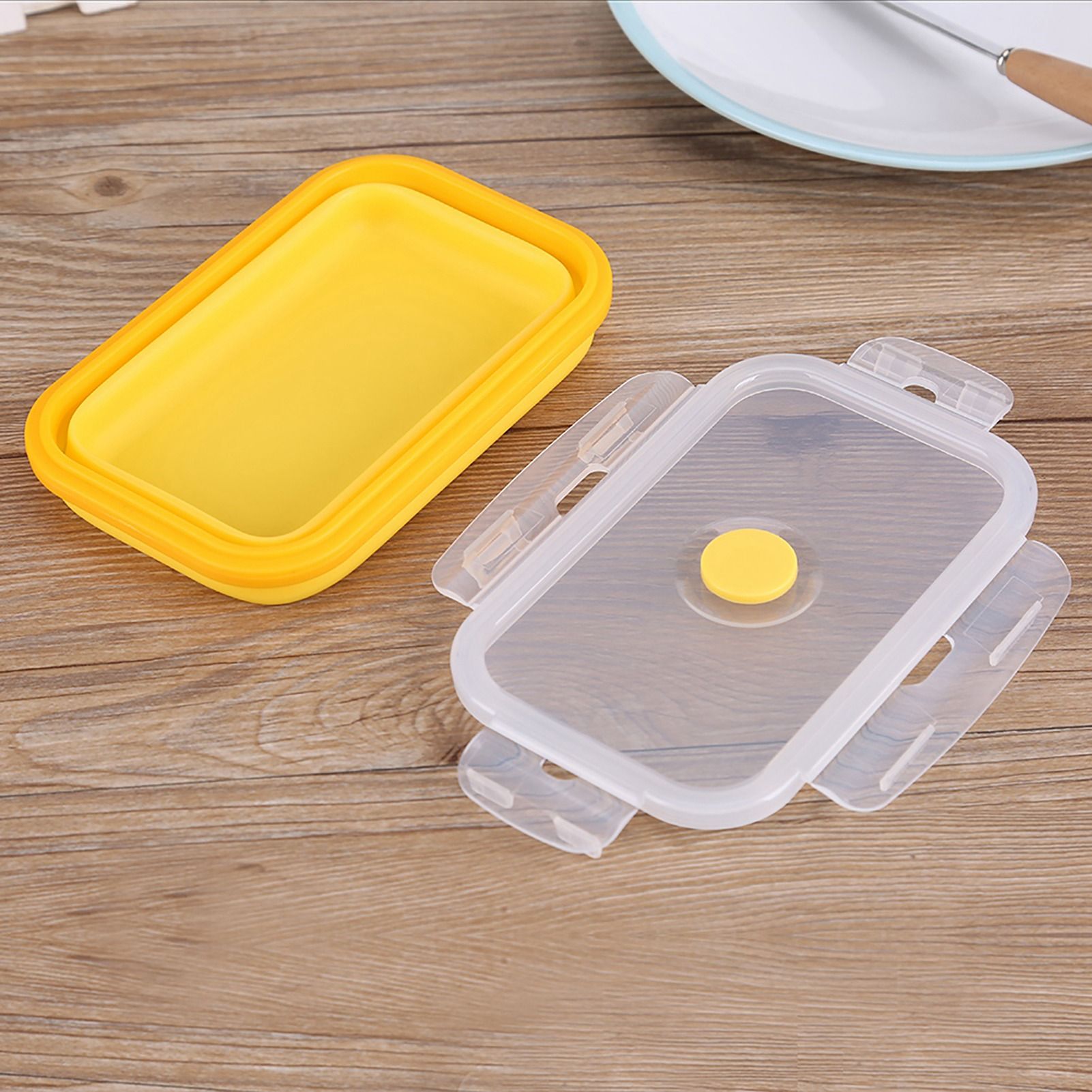 500ml Silicone Collapsible Portable Lunchbox Bowl Folding Food Storage Container Yellow โ image 4