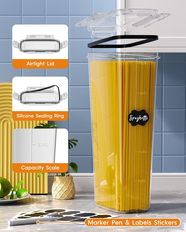 Airtight Food Storage Containers with Lids, 8 PCS Kitchen and Pantry Organization Canisters, BPA-Free, PVC-Free, Food-grade Plastic Leak-proof Jars for Cereal â image 5