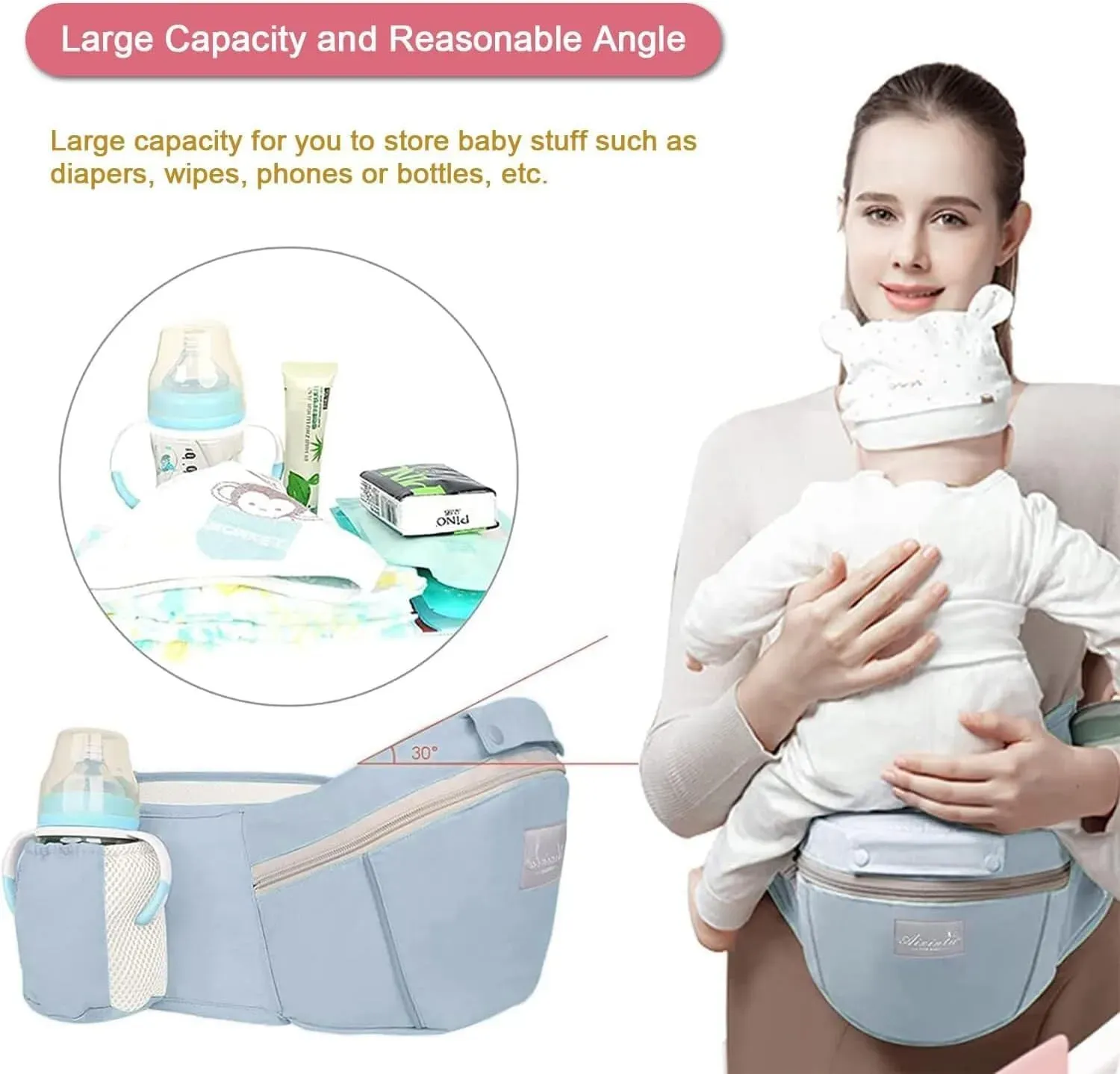 Blue 6 in 1 Adjustable Baby Carrier with Hip Seat in Light Green for Newborns and Toddlers (3-36 Months) โ image 3