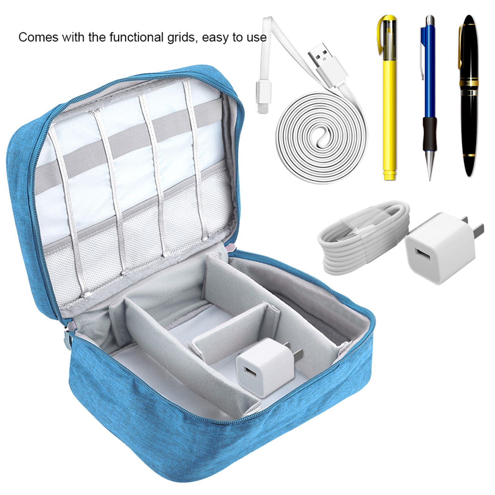 Portable Storage Bag for USB Cable Power Bank Headphone Digital Garget Organizer(Blue) โ image 3