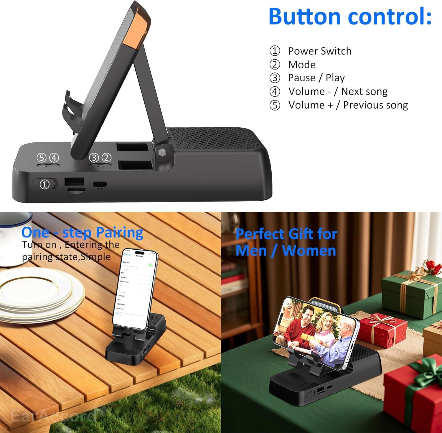 Cell Phone Stand with Wireless Bluetooth Speaker, Stable & Heavy-Duty, Foldable Adjustable Desk Holder Dock Bracket for iPhone ipad Tablet — image 5