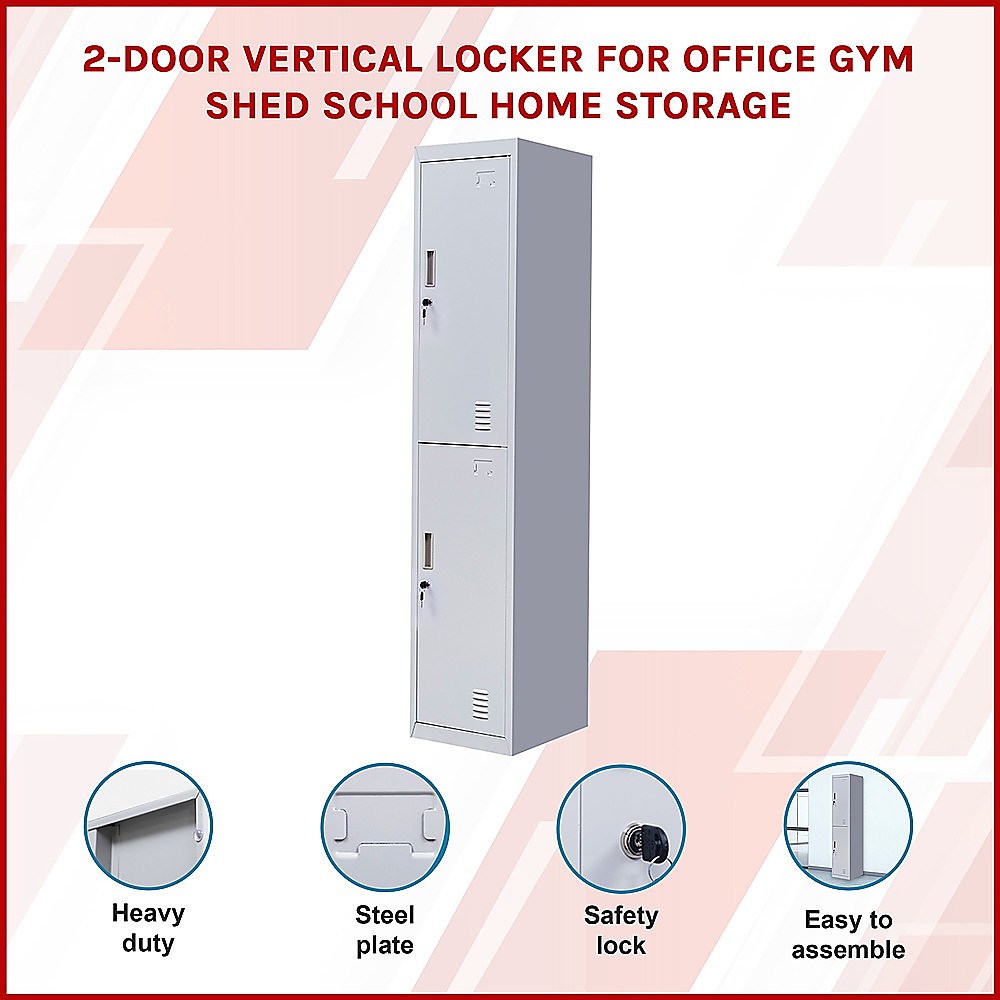 2-Door Vertical Locker for Office Gym Shed School Home Storage — image 3