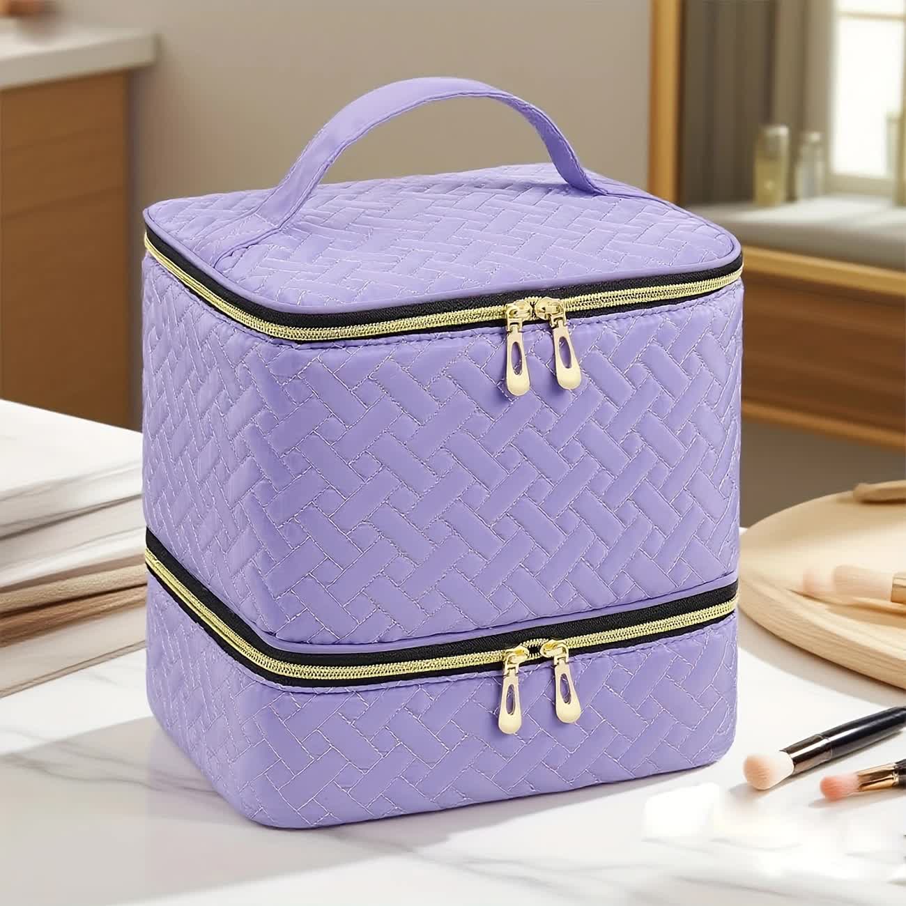 purple Double‑layer woven storage, scientifically organized with large capacity—Professional Nail Tool Carry‑on Bag, keeping tools perfectly ordered