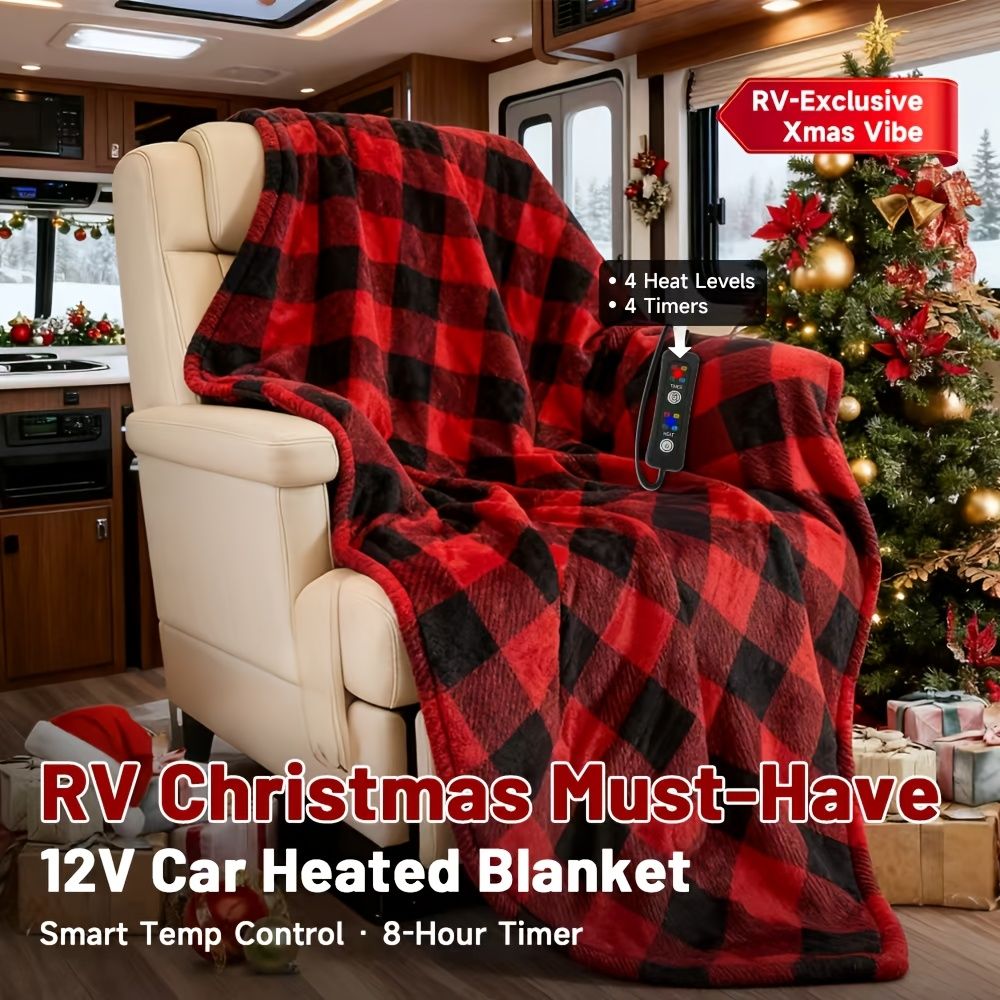 12V Car Electric Blanket for Cozy Winter Travel – Soft Fleece Heating Throw for Cars, Trucks, RVs, and Camping – Dual-Color Plaid Design with Warm Sherpa — image 6