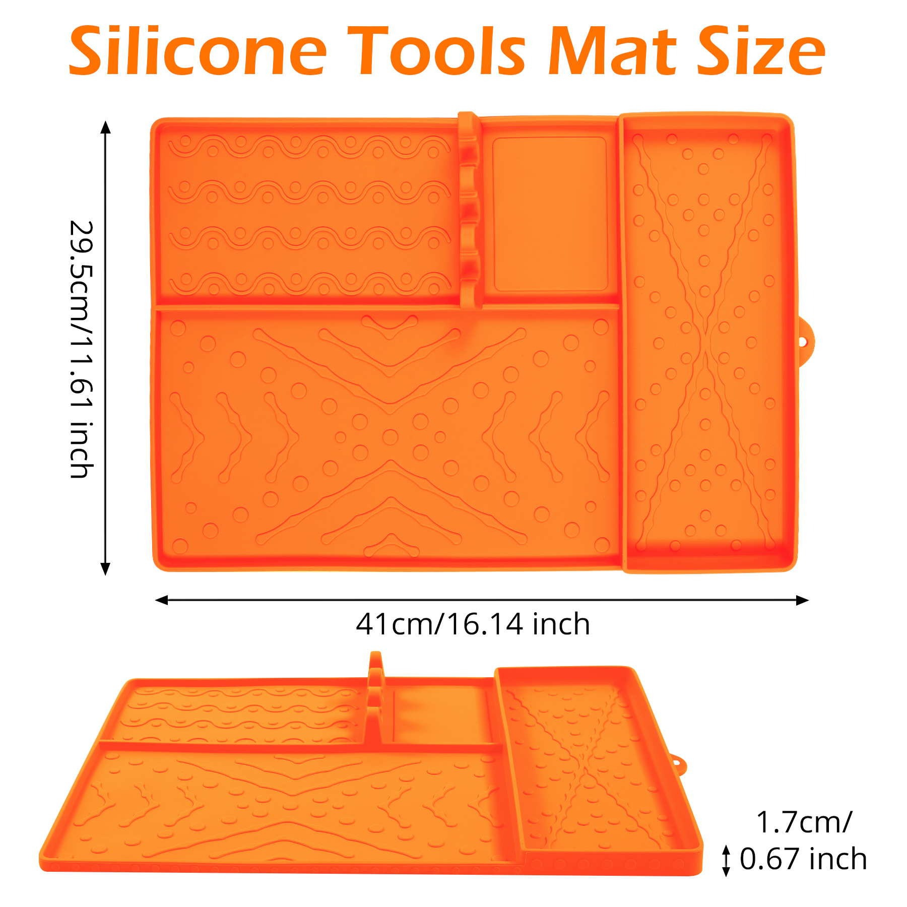 Orange Heavy-Duty Silicone Griddle Tool Mat Integrated Tool & Bottle Slots - Non-Stick BBQ Tool Draining Grease Mat and Seasoning Station — image 2