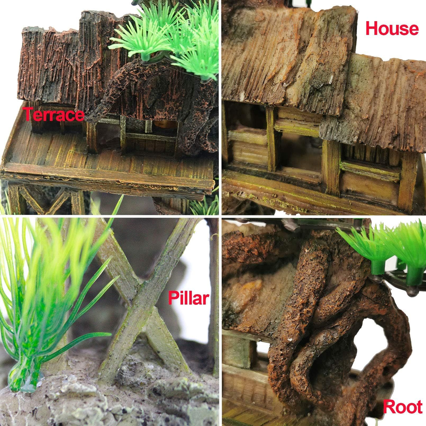 Aquarium Decorations Fish Tank Ornaments House on Terrace with Tree Root Resin Handicrafts for Betta Fish — image 5
