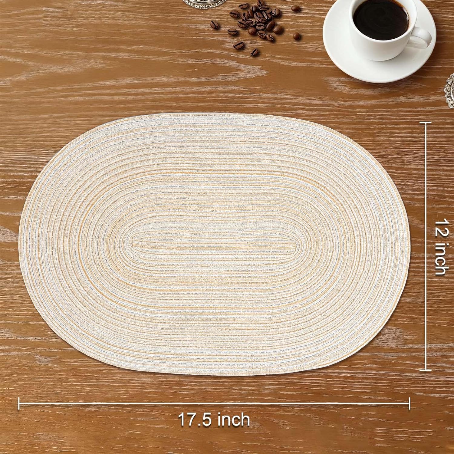 Oval Braided Placemats Set of 6 Woven 12 × 17.5 Inch Non Slip Washable Heat Resistant Place Mats Round Tablemats for Dining Kitchen Party Daily Table Decor — image 2