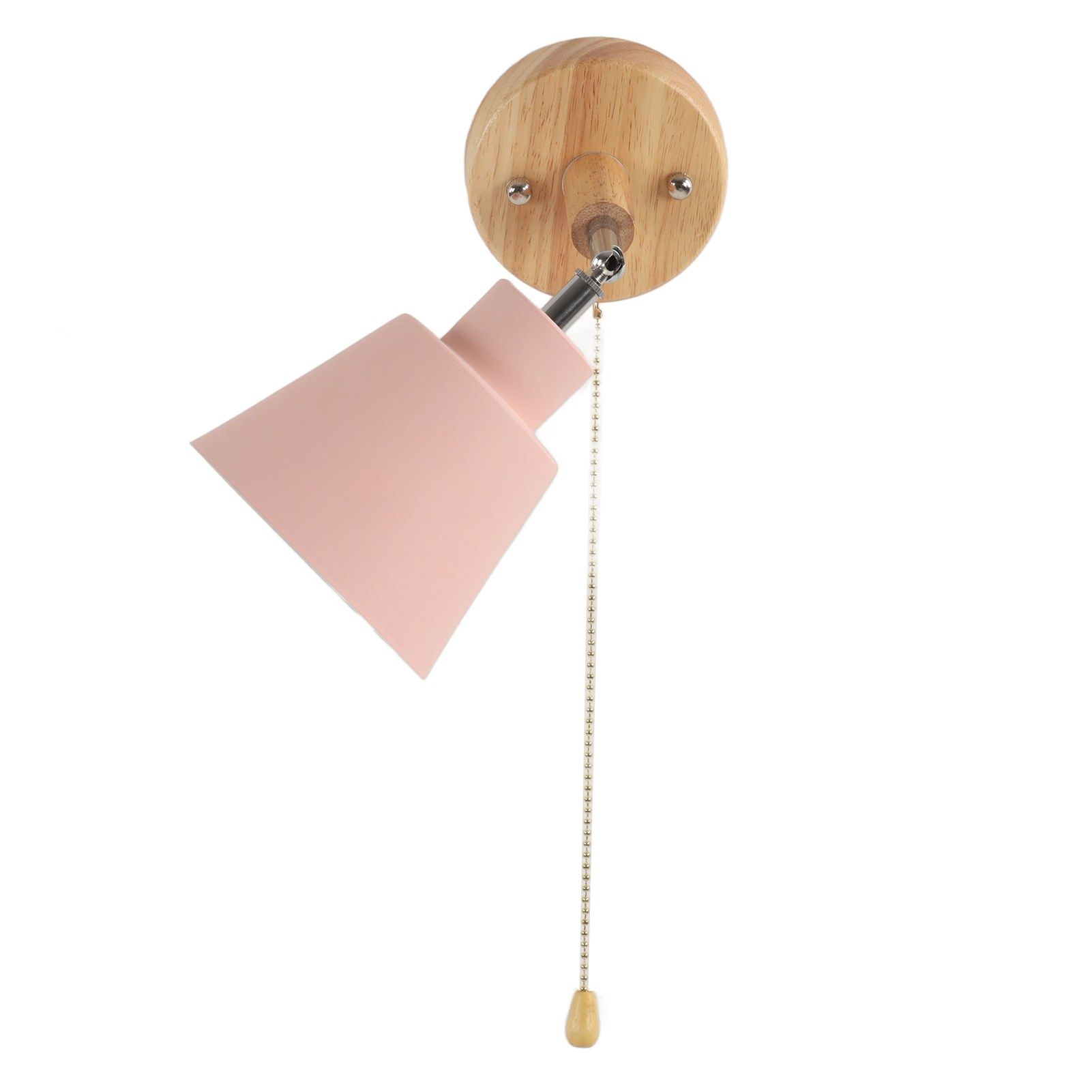 Macaron Bedside Wall Lamp Space Saving Pink Lampshade Wall Sconces with Wood Base for Living Room Bedroom Office 100‑240V — image 2