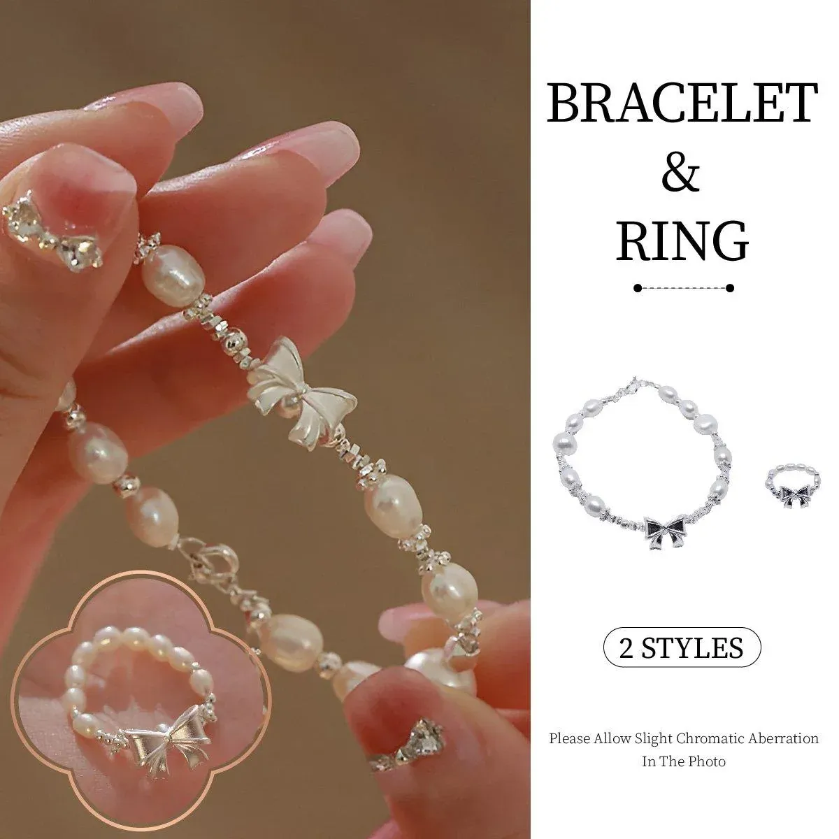 Pearl Ribbon Bracelet Ring Elegant Jewelry for Women Fashion Accessories Gift - Ring โ image 2
