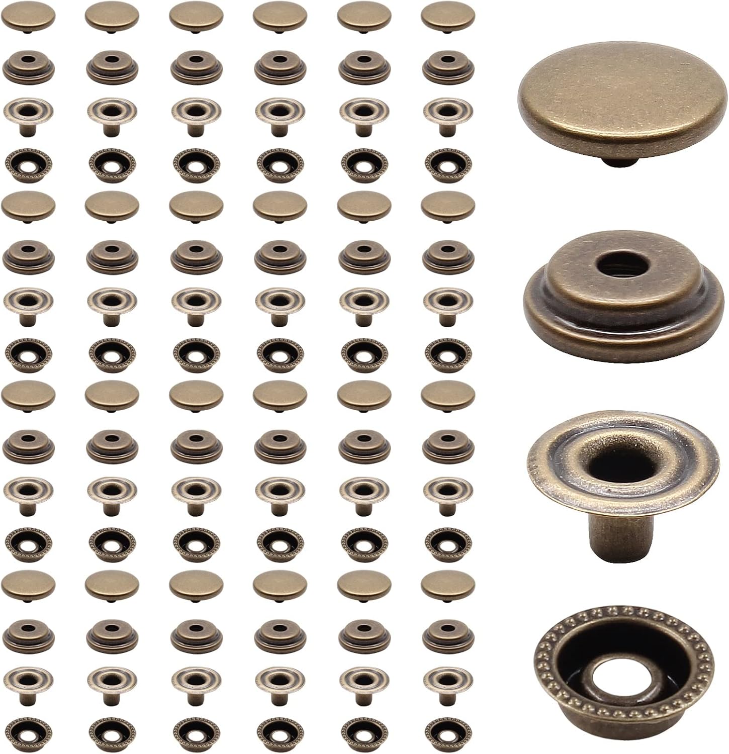 Biaungdo 200pc 15mm Heavy Duty Snap Fasteners Kit, Metal Leather Snap Button Press Stud Cap for Canvas, Marine, Boat, Bronzer (4 Components, 50pc Each)