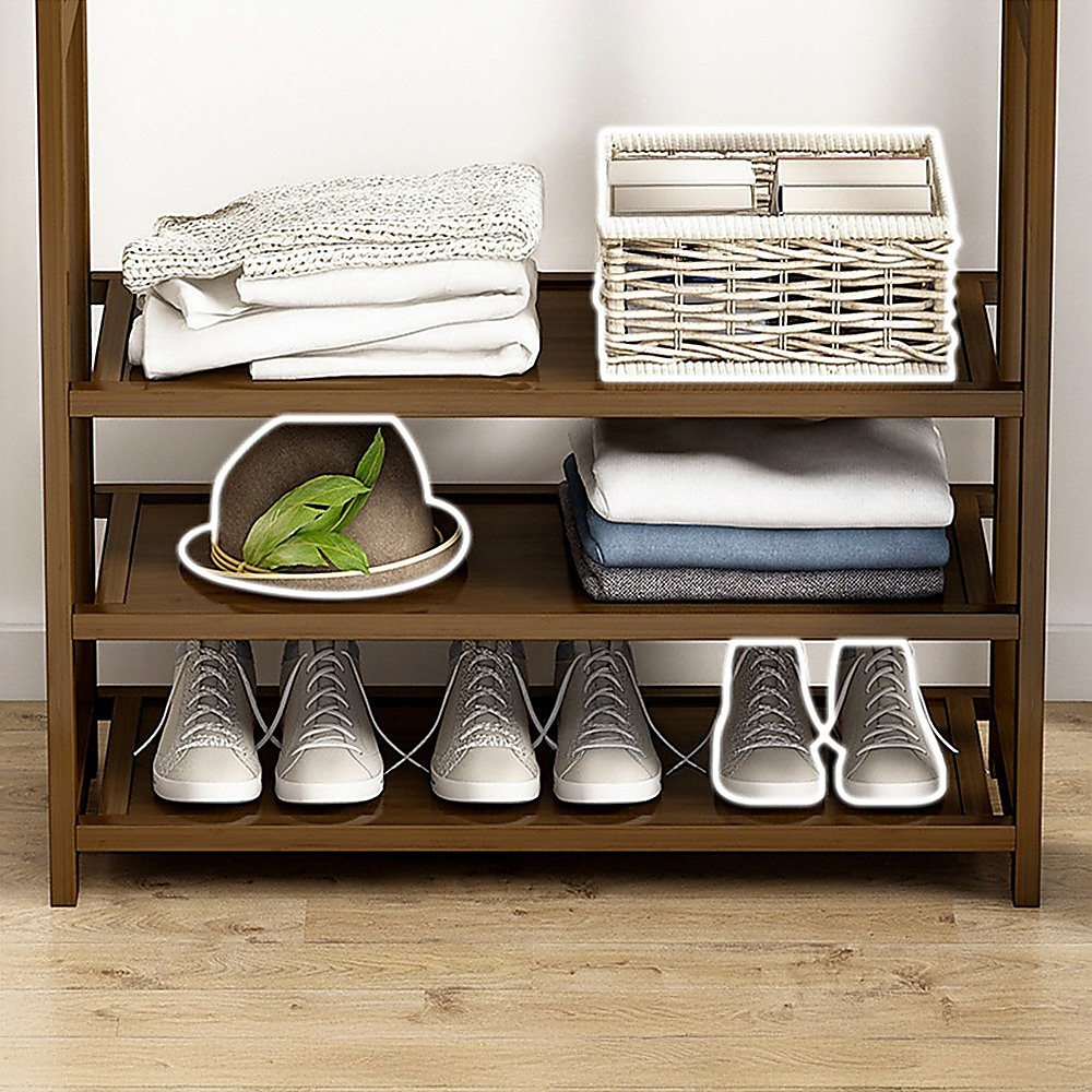 Portable Clothes Rack Coat Garment Stand Bamboo Rail Hanger Airer Closet — image 5