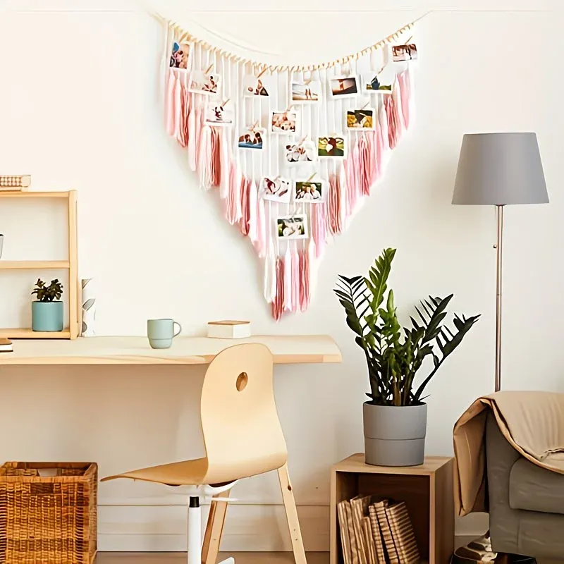 Bohemian Woven Wooden Bead Tassel Photo Wall Hanging: Cotton Handmade Clip-On Tapestry, Warm and Healing Decoration for Bedroom and Living Room — image 4