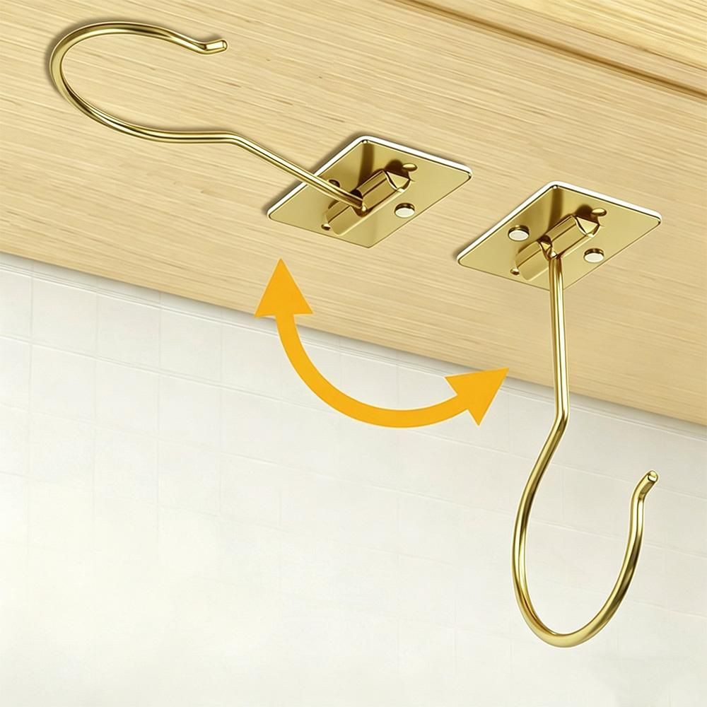 2 Pcs Self Adhesive Foldable Banana Hook for Under Cabinet Metal Holder for Kitchen - Gold โ image 4