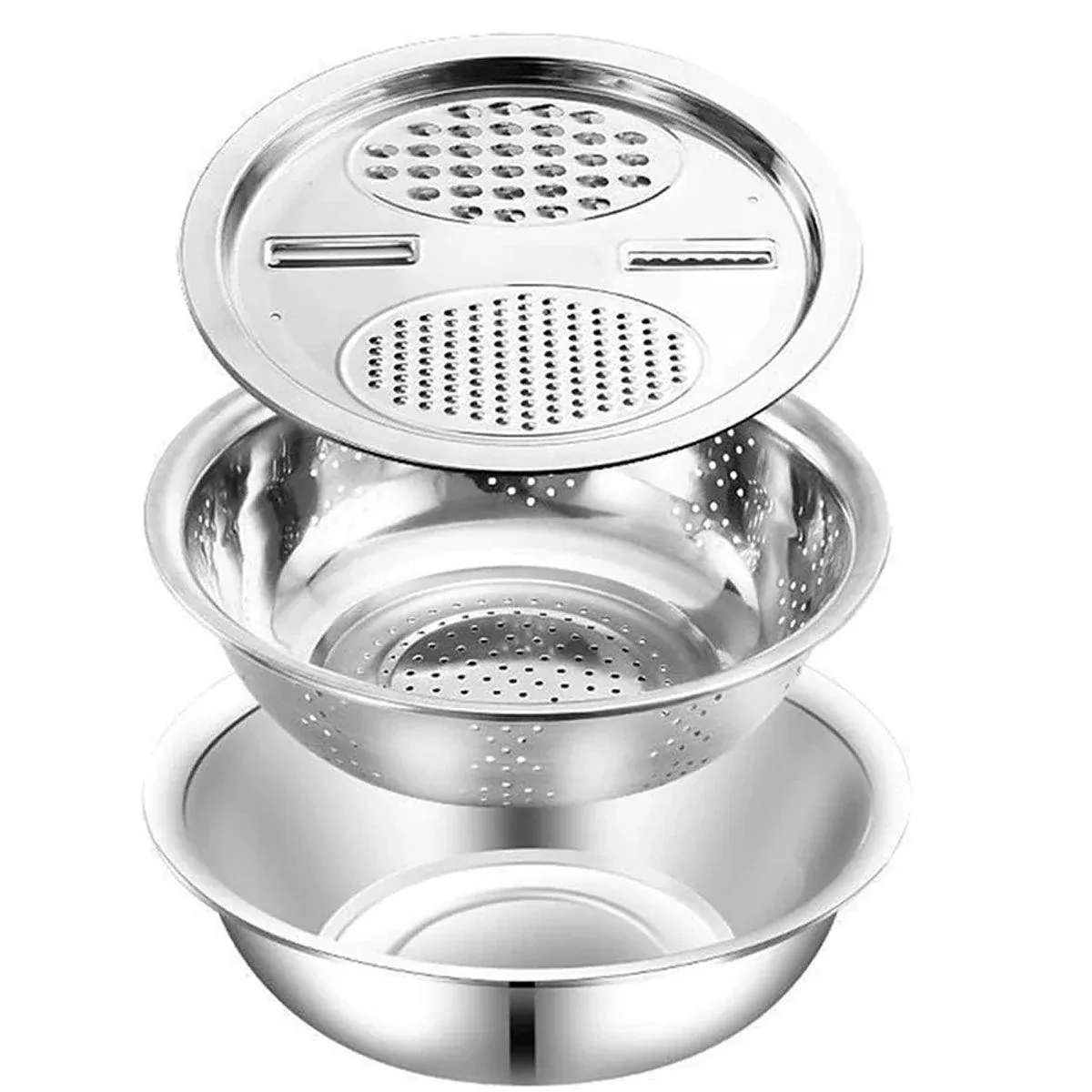 Multifunctional 201 Stainless Steel Basin 3 in 1 Colanders Basin Mixing Bowl Set โ image 2