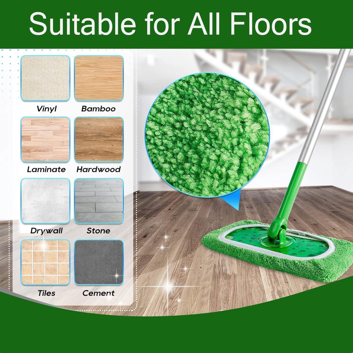 4 Pack Reusable Microfiber Mop Pads - Suitable for Efficient Sweeping Cleaning - Suitable for Swiffer Sweeper - Wet & Dry Cleaning Cloths - Mop Head — image 3