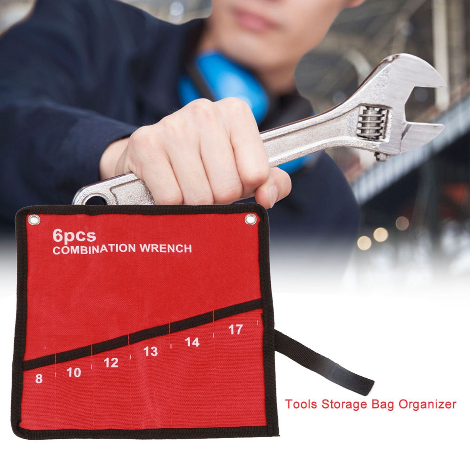 Multi Pocket Roll Up Tools Storage Bag Spanner Plier Wrench Holder Canvas Organizer (6 Pockets) — image 3