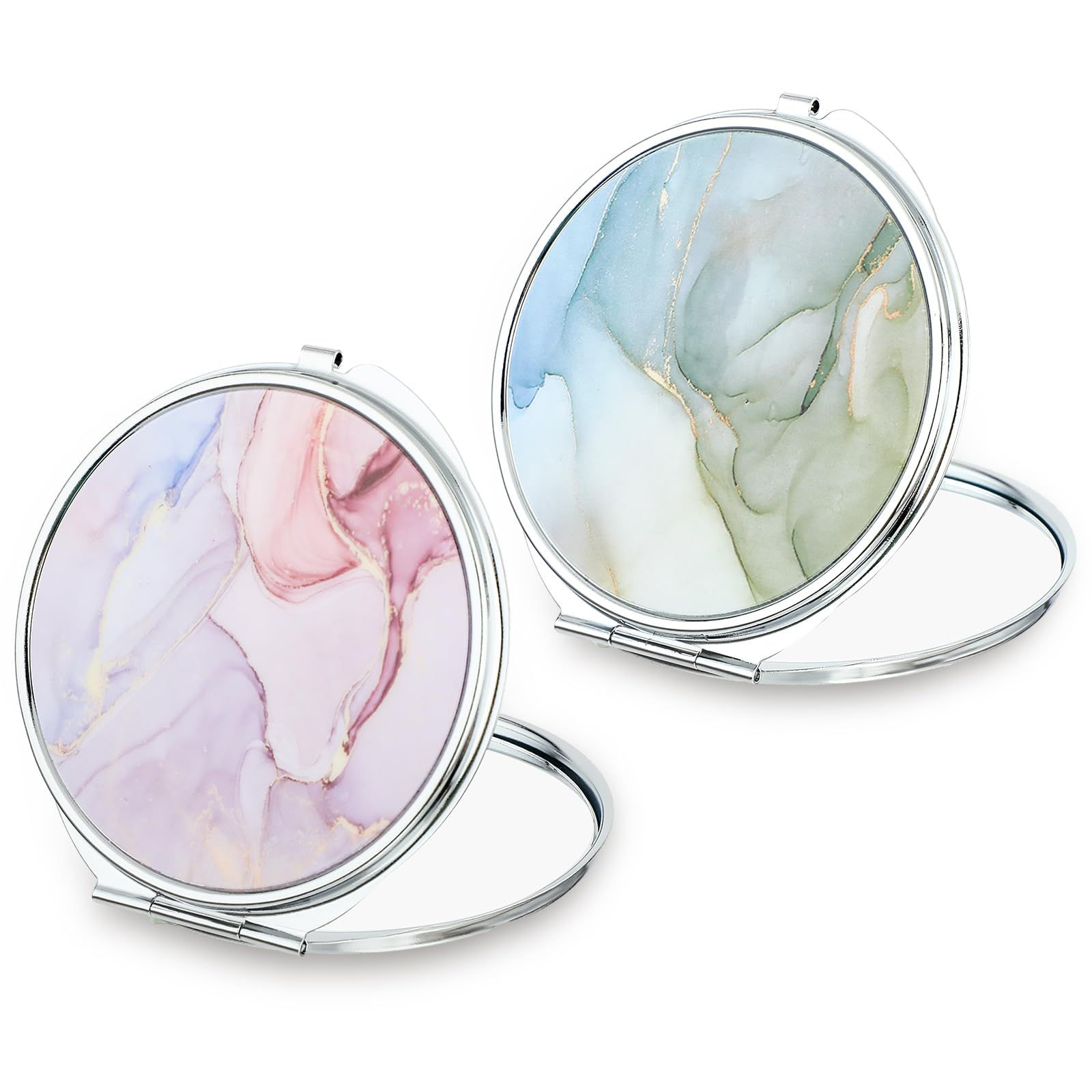 Portable Folding Handheld Vanity Mirror Aesthetic Double-Sided Plane Mirror for Travel Home Office Women Purse Handbag Wallet